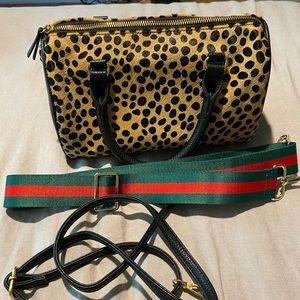 Genuine calf hair cheetah bag with two straps
